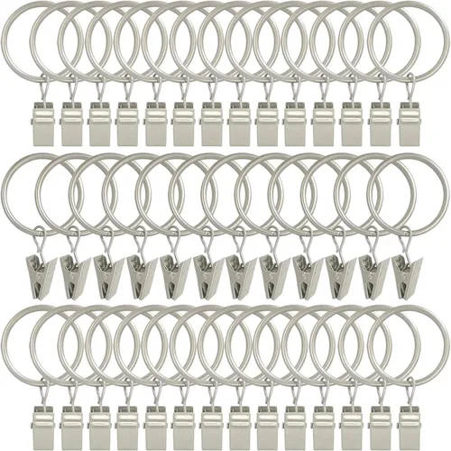 Vista 42 de Paquete de 44 anillos de cortina de metal con clips, clips para cortinas con anillos, anillos de cortina de 1 pulgada de diámetro interior, se