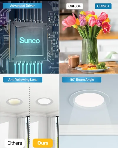 Vista 6 de Sunco - Paquete de 12 luces LED empotrables de 15 cm, de techo, con recorte ultradelgado, 850 LM, 14 W, 3000 K luz blanca cálida, regulable, oblea