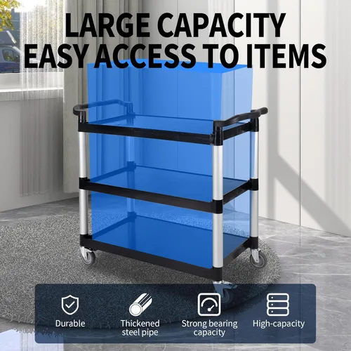 Vista 2 de UNICOO Carrito rodante de 3 niveles resistente, carrito de servicio con ruedas, capacidad de 550 libras, ruedas bloqueables y silenciosas