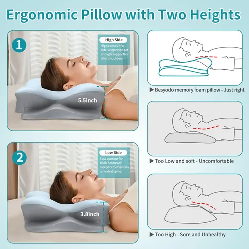 Vista 6 de Almohada Cervical para el Cuello para Alivio del Dolor - Almohada Ergonómica para Quienes Duermen de Lado para Soporte del Cuello, Almohadas