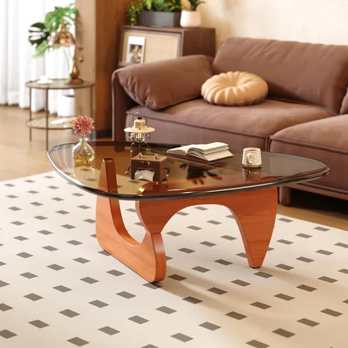 Vista 10 de Mesa de centro para sala de estar, mesa central moderna de mediados de siglo con parte superior de cristal, color negro transparente