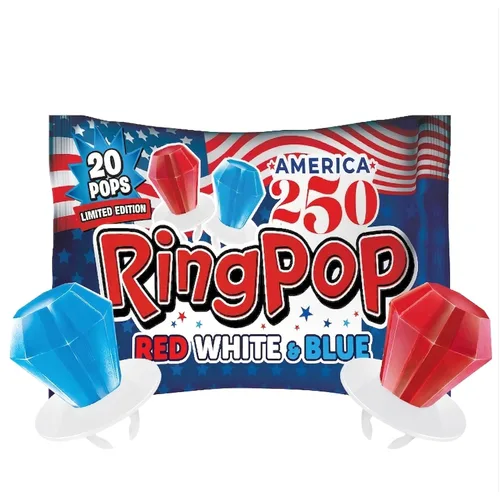 Vista 9 de Ring Pop paquete de fiesta de paletas envueltas individualmente, a granel, 10 unidades, sabores surtidos, dulces divertidos para cumpleaños