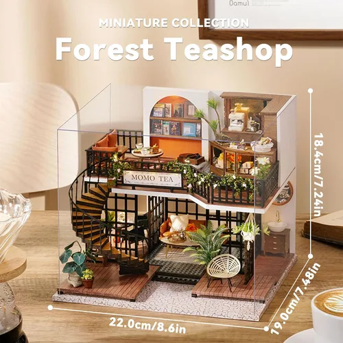 Vista 2 de Flever Kit de casa de muñeca en miniatura DIY, habitación creativa con muebles para regalo artístico romántico (Forest Teashop)