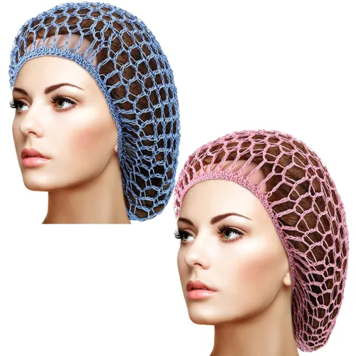 Vista 9 de Waydress 2 piezas de malla para el pelo red rayón tejido Snood mujeres ganchillo dormir Cap (negro)