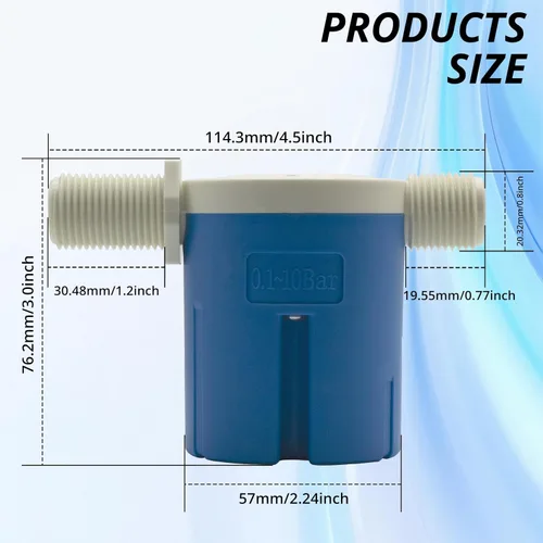 Vista 2 de Makerele Válvula de flotador de 1/2 "a 1" Válvula de control automático de nivel de agua para tanques, piscina, estanque, canales de ganado