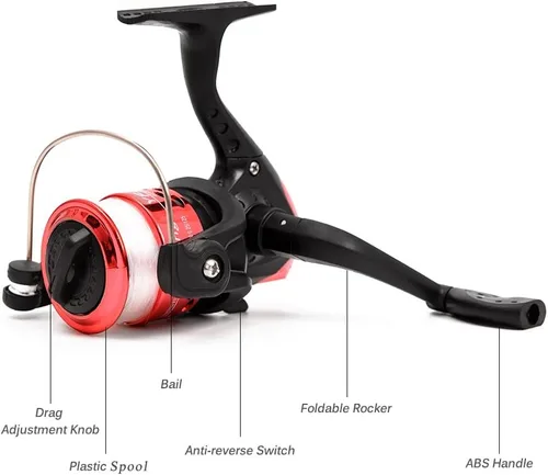 Vista 5 de Kit completo de carrete de caña de pescar con 2 cañas de pescar telescópicas de 6.9 ft, 2 carretes de señuelos de pesca ganchos accesorios bolsa