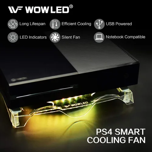 Vista 3 de WFPOWER Ventilador de refrigeración para PS4, retroiluminación LED RGB USB, soporte enfriador de luz LED multicolor, almohadilla de luces de estado