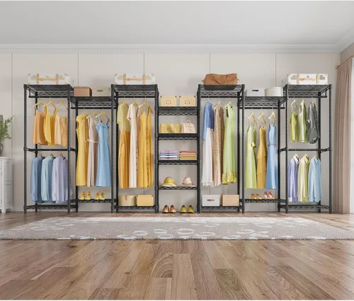 Vista 8 de VIPEK V5 Armario Portátil Mediano Perchero de Ropa Resistente, Perchero de Ropa de Metal Independiente con 4 Barras para Colgar y 8 Estantes