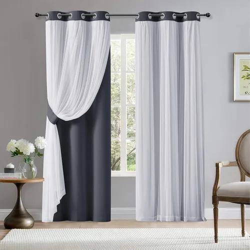 Vista 19 de BONZER Cortinas opacas con superposición transparente, mezcla y combina paneles de ventana de doble capa con aislamiento térmico para sala de estar