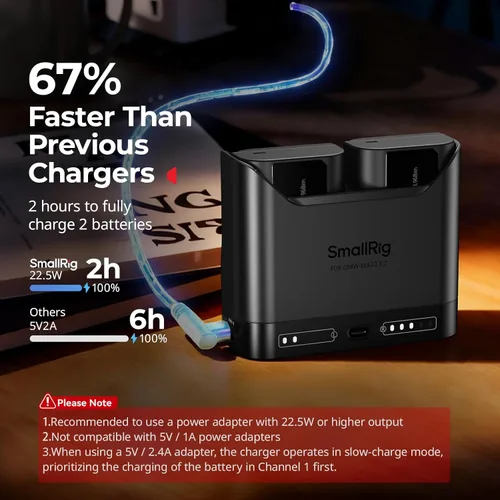 Vista 3 de SMALLRIG DMW-BLK22 Cargador de batería para Panasonic, cargador de cámara de doble ranura de 2 horas con puerto de carga USB-C de 22.5 W, totalmente