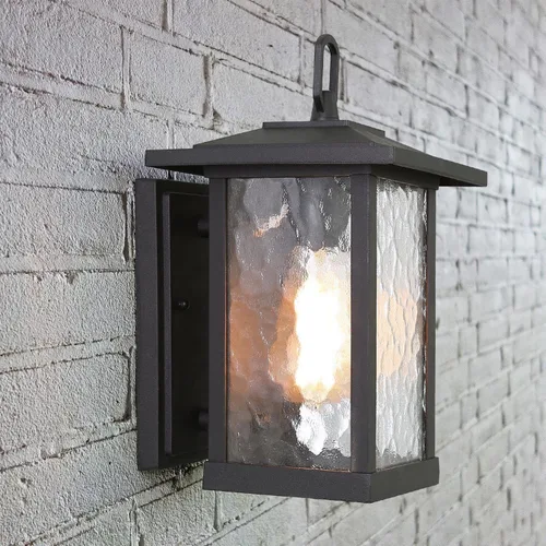 Vista 8 de LOG BARN Lámpara de pared negra para exteriores, moderna lámpara rectangular para porche, montaje en pared al aire libre con vidrio semillado, luces