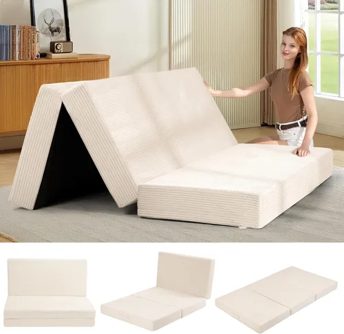 Vista 12 de Colchón de tres pliegues de 6 pulgadas, tamaño individual, sofá cama plegable con funda extraíble lavable, colchón de futón plegable de espuma
