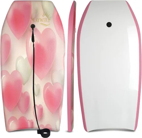 Vista 7 de Tabla de Bodyboard ligera con núcleo EPS, base lisa de HDPE, amarradera y muñequera ajustable, excelente para surfear para niños y adultos