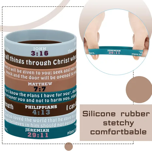 Vista 4 de Sinmoe 32 pulseras de silicona con versículos bíblicos, pulseras de silicona religiosas de goma, inspiradoras motivacionales, fe, esperanza