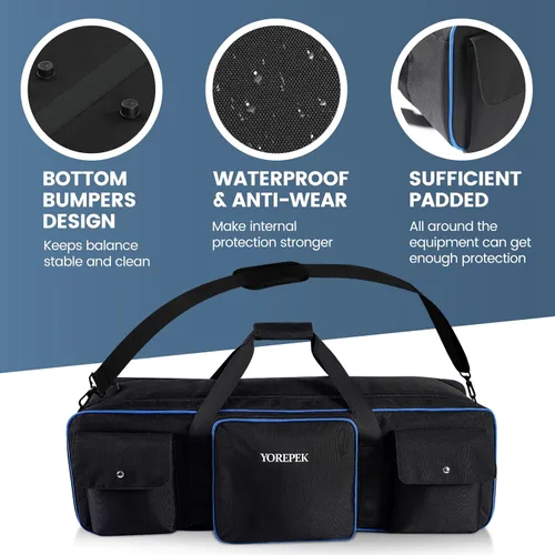 Vista 5 de YOREPEK Bolsa de transporte para trípode, bolsa de soporte ligero con 2 acolchados protectores, funda grande de 30.5 pulgadas para equipo de estudio