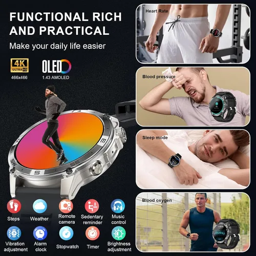 Vista 8 de Reloj inteligente con GPS para hombre, AMOLED de 1.43 pulgadas, resistente reloj militar inteligente para hacer/responder llamada, reloj deportivo