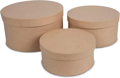 Vista 11 de Cajas de papel maché cuadradas con tapas (juego de 3) - Cajas de regalo marrón de papel kraft anidadas - Caja de papel maché apilable