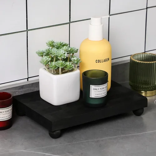 Vista 2 de Amyhill Soporte de pedestal de madera para cocina, bandeja para jabón de cocina estilo granja, soporte elevador de madera para cocina, baño