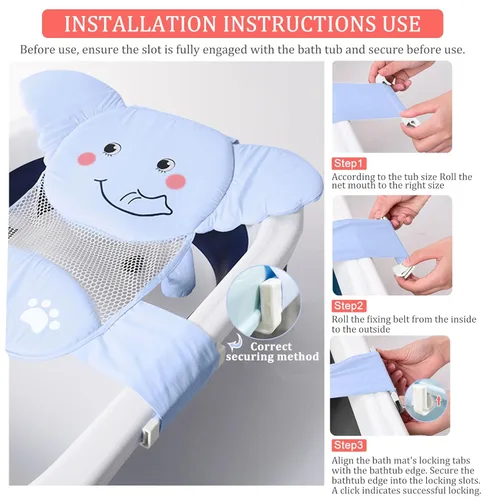 Vista 3 de AIR&TREE Red de Soporte para Asiento de Baño para Bebé, Secado Rápido, Ajustable, Cómoda, Antideslizante, Cabestrillo de Malla para Ducha en Bañera