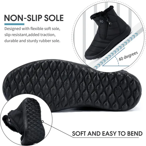 Vista 5 de Botas de nieve para mujer con forro de piel abrigadas, impermeables, cómodas, con forro de piel, para mujer, para exteriores.