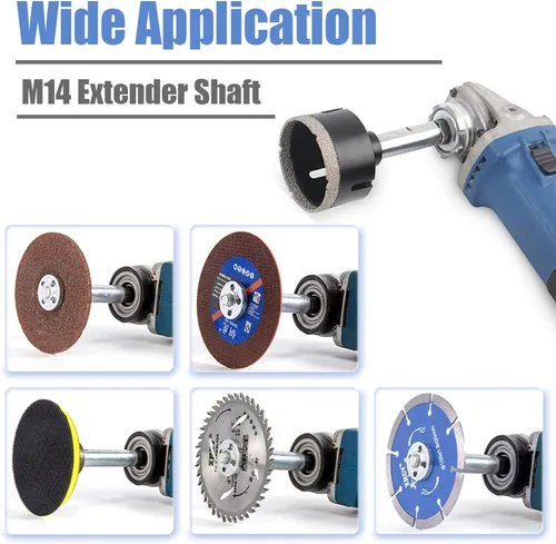 Vista 8 de Mesee Juego de 3 varillas de conexión de extensión de amoladora angular M14, placa de soporte de rosca M14, eje de extensión, barra de alargamiento