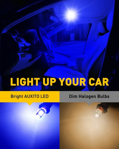 Vista 3 de AUXITO 194 bombillas LED azules 168 2825 W5W T10 cuña 14-SMD bombillas LED de repuesto para automóvil, cúpula de mapa, puerta, matrícula, luces