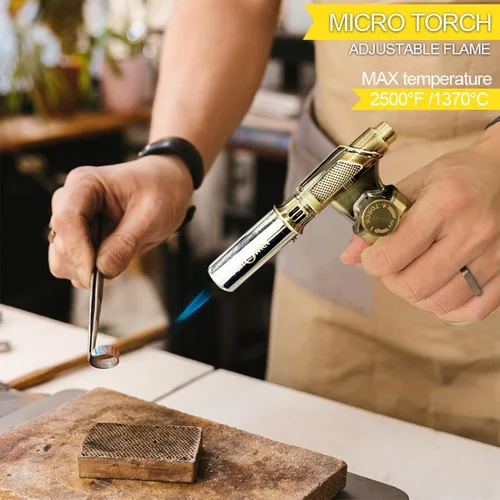 Vista 2 de FunOwlet Encendedor de butano recargable, sopletes de soldadura de metal de alta calidad con llama de precisión ajustable para cocina culinaria