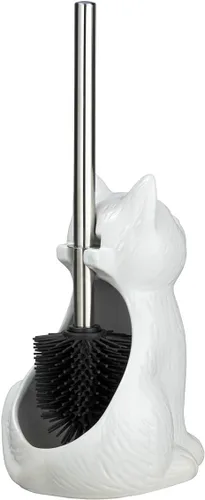 Vista 2 de WENKO Porta escobillero de inodoro para gatos, cerámica, blanco, 8.7 x 6.7 x 5.5 in