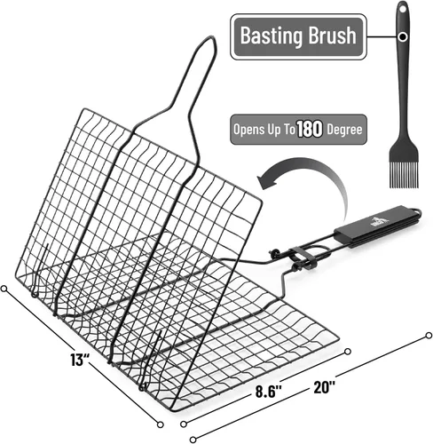 Vista 2 de UNCO Cesta de parrilla de pescado y verduras de acero inoxidable - Negro