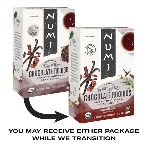 Vista 7 de Numi - Té orgánico Rooibos Chocolate, caja con 16 bolsas de tisana de hierbas, paquete de 3 (el embalaje puede variar)