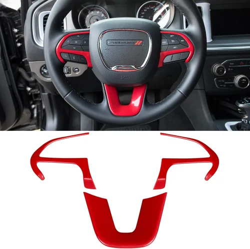 Vista 9 de Kit de decoración de accesorios interiores para cubierta de volante para Dodge Challenger Charger 2015-2024, para Dodge Durango y Jeep Grand Negro