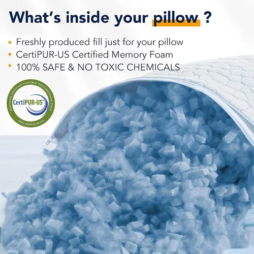 Vista 8 de QUTOOL - Almohada hipoalergénica, espuma viscoelástica, gel triturado, sistema enfriado, relleno regulable, firme, funda de bambú extraíble lavable