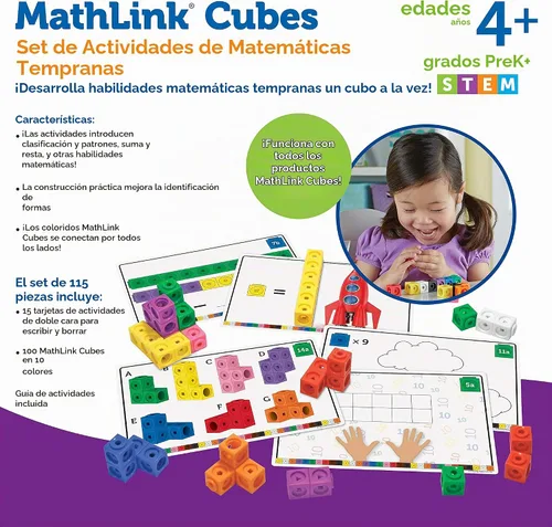 Vista 6 de Learning Resources MathLink Cubes Conjunto de Actividades de Matemáticas Tempranas - 115 Piezas, Edades 4+, Imprescindibles para el Aula