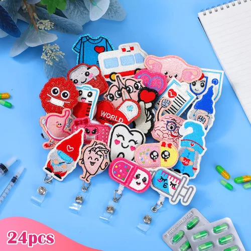 Vista 7 de 24 piezas de carrete de identificación de enfermería con clip, lindo carrete retráctil de identificación con clip de cocodrilo, clips para tarjetas