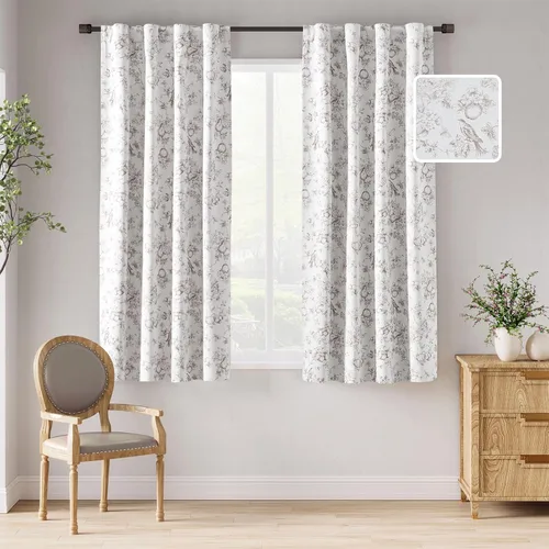 Vista 36 de jinchan Cortinas Opacas Florales 95% de 63 Pulgadas de Largo, Cortina Opaca con Flores Impresas Azules para Dormitorio con Bolsillo para Varilla
