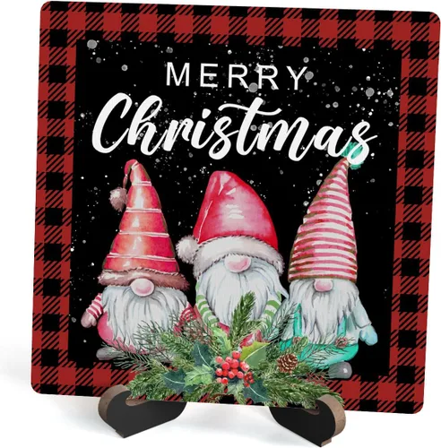 Vista 15 de Placa de madera navideña con soporte, letrero decorativo de escritorio con texto en inglés "Believe In The Magic" para casa de campo, oficina