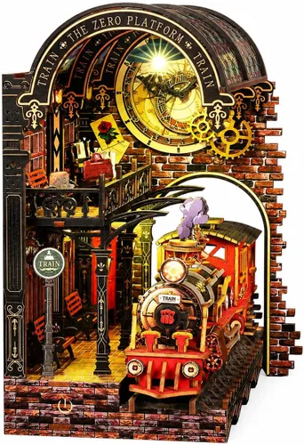 Vista 3 de CUTEROOM Kit de rincón de libros para adultos, rompecabezas de madera 3D DIY kit de rincón de libros en miniatura con luz LED, kit de construcción