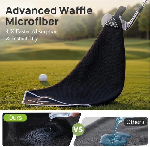 Vista 5 de Toalla de golf magnética para bolsa de 18" x 18" con clip, bolsillo de limpieza exclusivo de microfibra waffle ultra absorbente, limpiador de palos