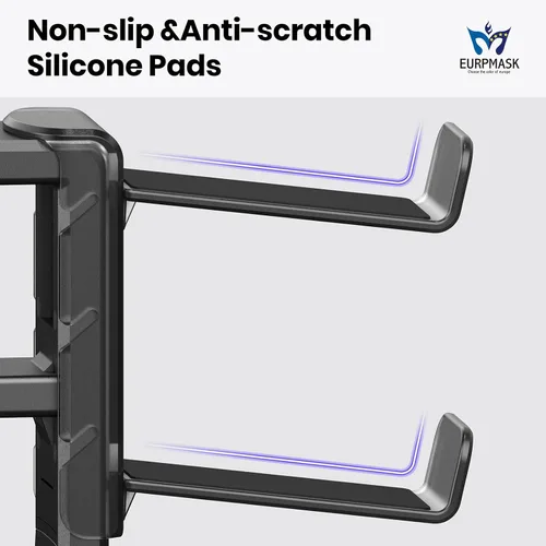 Vista 6 de EURPMASK - Soporte para auriculares y controlador de PC 2 en 1, gancho para auriculares con abrazadera de brazo ajustable y giratoria, diseño debajo