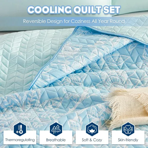 Vista 4 de YIYEA Arc-Chill Q-Max>0.5 - Juego de edredón refrescante con funda de almohada refrescante, cubrecama ligero de verano para personas que duermen