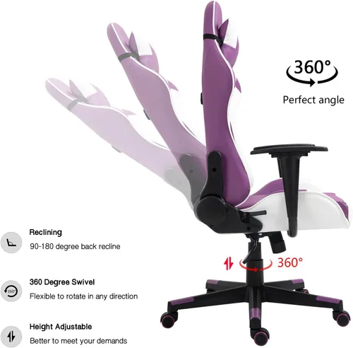 Vista 34 de Modern-Depo Black Virgo Zodiac - Silla de juegos con diseño ergonómico, giratorio y reclinable ajustable, capacidad de carga de 330 libras