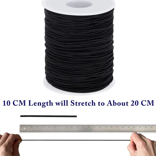 Vista 3 de Cordón Elástico de 1.5MM x 50M, Cordón Elástico Negro para Bungee con Funda de Nylon y Alta Resistencia para Manualidades y Costura DIY