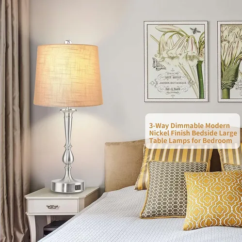 Vista 6 de PARTPHONER Juego de 2 lámparas de mesa con control táctil con puertos de carga USB duales, lámparas de escritorio, regulables de 3 vías, modernas