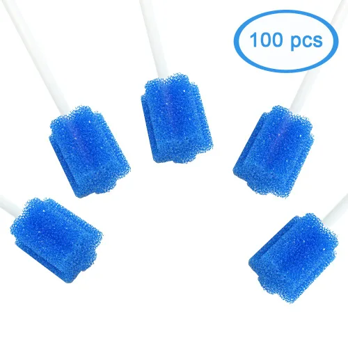Hisopos de esponja oral desechables sin sabor, hisopos de esponja dental sin sabor para limpieza bucal y encías, 100 unidades (azul grueso)