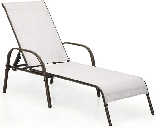 COSTWAY Sillón de patio al aire libre, tumbona, tela ajustable, reclinable, reposabrazos para piscina (gris)