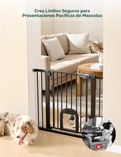 Vista 3 de Babelio Puerta de bebé mejorada con puerta para gatos, puerta duradera de 29-43 pulgadas para perros, para escaleras, puertas y casa, puerta de Negro