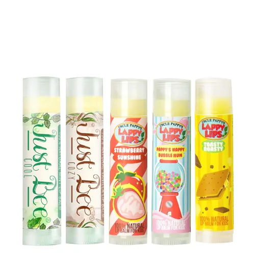 Lappy Lips and Just Bee Bálsamo labial orgánico 100% natural para adultos y niños (paquete familiar) aceite esencial orgánico - para labios secos