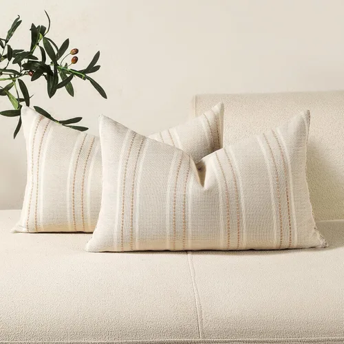 Vista 45 de Hckot Fundas de Almohadas Decorativas 16x16 Juego de 2 Fundas de Almohadas a Rayas de Lino Texturizado Almohadas Decorativas Fundas de Cojines