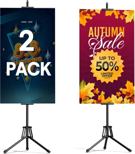 Vista 8 de GSOW Soporte para póster para exhibición, trípode ajustable de 80 pulgadas, soporte retráctil para tablero de póster, soporte de pancarta de doble