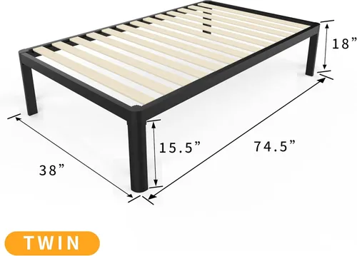 Vista 23 de MAF Marco de cama de metal Queen de 18 pulgadas con patas redondas anticolisión, marco de cama negro resistente de 3500 libras con listones